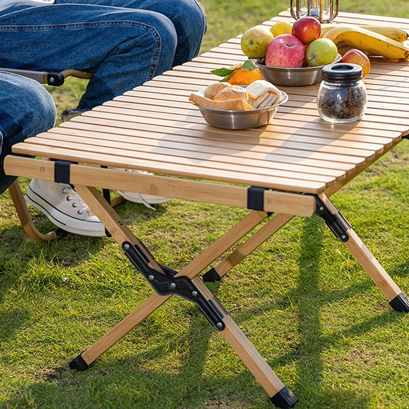 Bamboo Folding Camping Picnic Table Outdoor Wooden Foldable Camp Travel Table